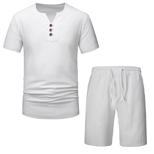 Herrer fritids Henley overdel og shorts sæt Stilla