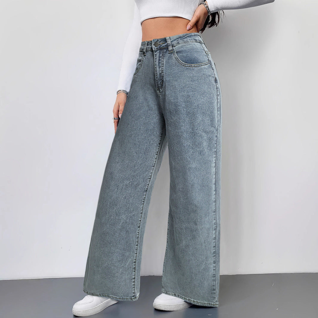 Dame brede vintage jeans med høj talje og afslappet look Skovae