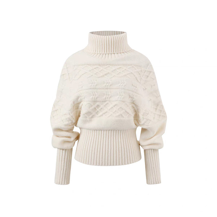 Kvindernes oversized striktrøje med høj krave og struktureret design Stilla