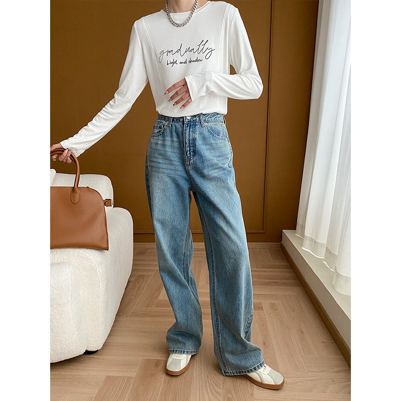 Kvindernes højtaljede bredskårne jeans Stilla