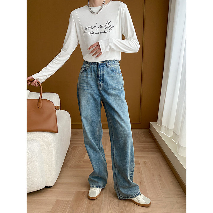 Kvindernes højtaljede bredskårne jeans Stilla