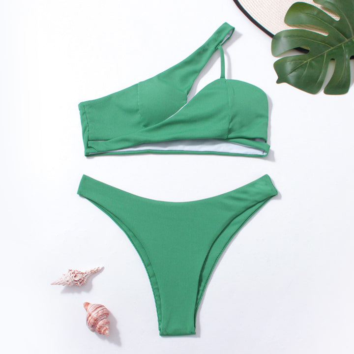 Dame asymmetrisk bikini-sæt med matchende højt skåret underdel Stilla