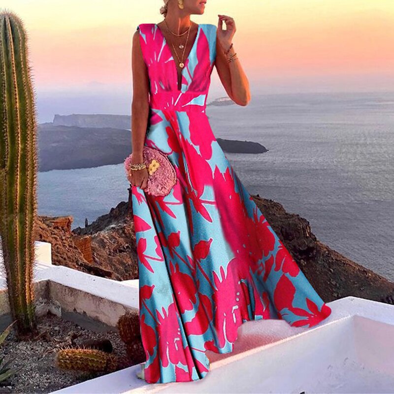 Damer Elegant Maxi Kjole med Floral Mønster Stilla