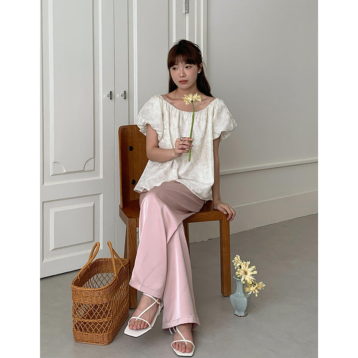 Dame Off-Shoulder Bluse med voluminøse ærmer og blomsterprint Stilla