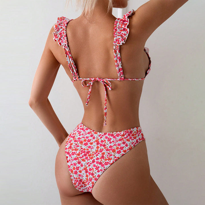 Dame trekant-bikini med voluminøse flæse-detaljer Skovae