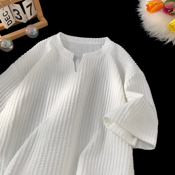 Dame casual sweatshirt med struktureret stof og V-udskæring Stilla