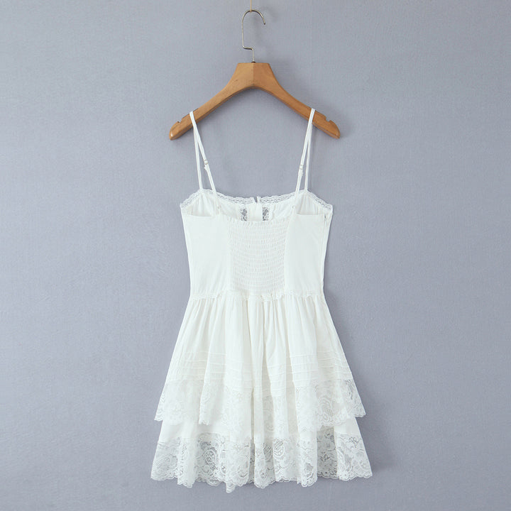 Dame spidskjole med dekorerede stropper og flydende skørt Stilla