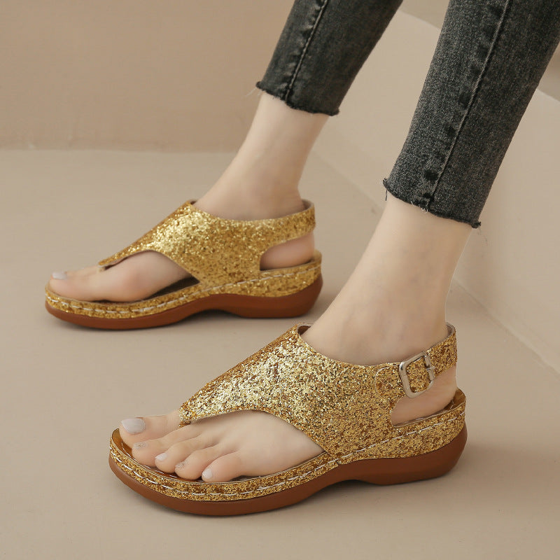 Dame komfortable tæer-deler slippers med glimmerdesign og justerbar rem Stilla