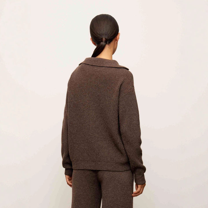 Dame trendy strik sweater med moderne krave og dekorativ lynlås Stilla