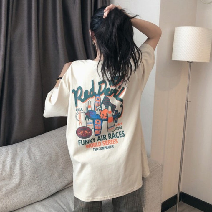 Dame T-Shirt kjole med afslappet snit og iøjnefaldende grafikmotiv Stilla