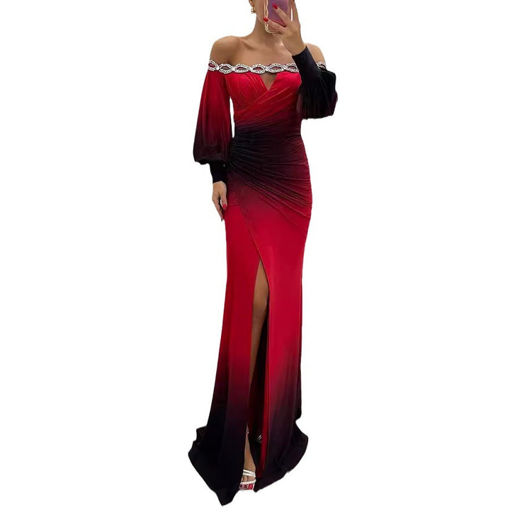 Dame Off-Shoulder Aftenkjole med draperet talje og glitrende applikationer Stiila