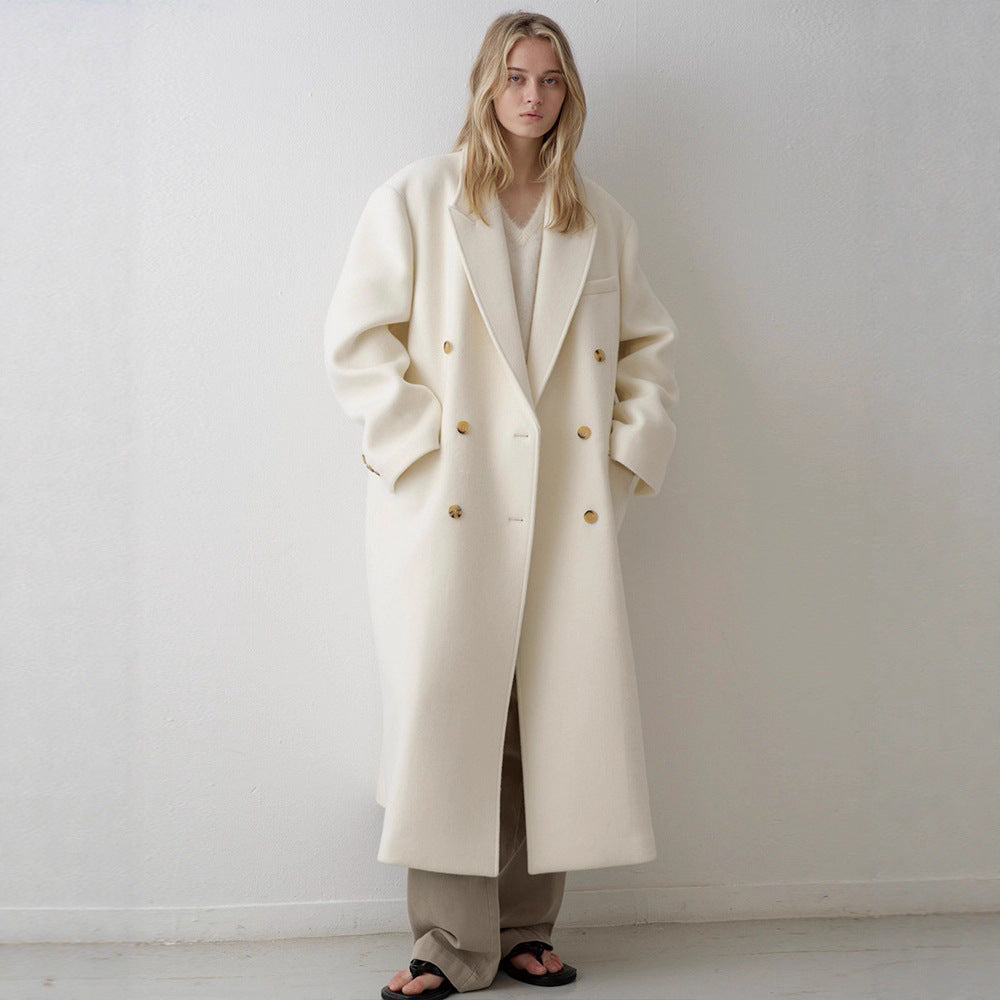 Damer Lang Oversized Frakke med Dobbelt Knappe Placket Stilla