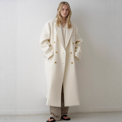 Damer Lang Oversized Frakke med Dobbelt Knappe Placket Stilla