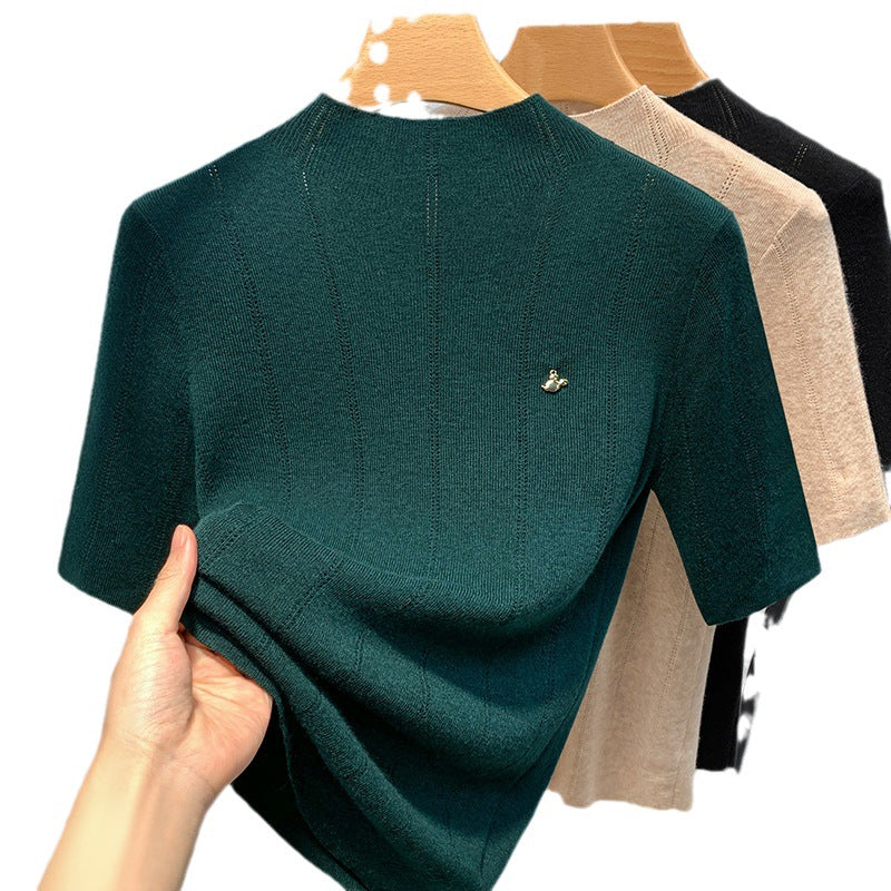 Dame Kortærmet Pullover med struktureret Ribdesign og elegant Ståkrave Stilla