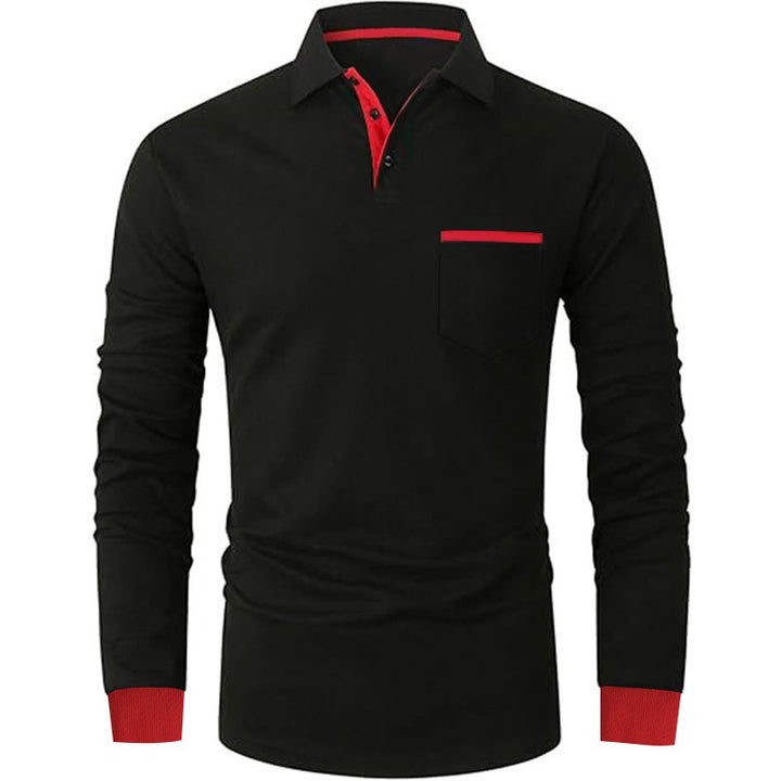 Herrer Langærmet Poloshirt med kontrasterende Krave- og Manchet detaljer Stilla