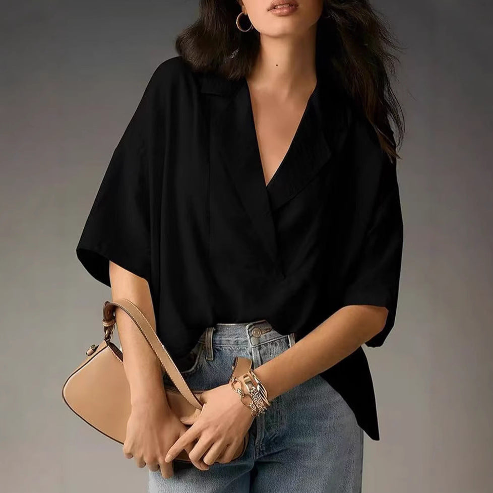 Dame afslappet oversized bluse med V-udskæring og afslappet pasform Stilla