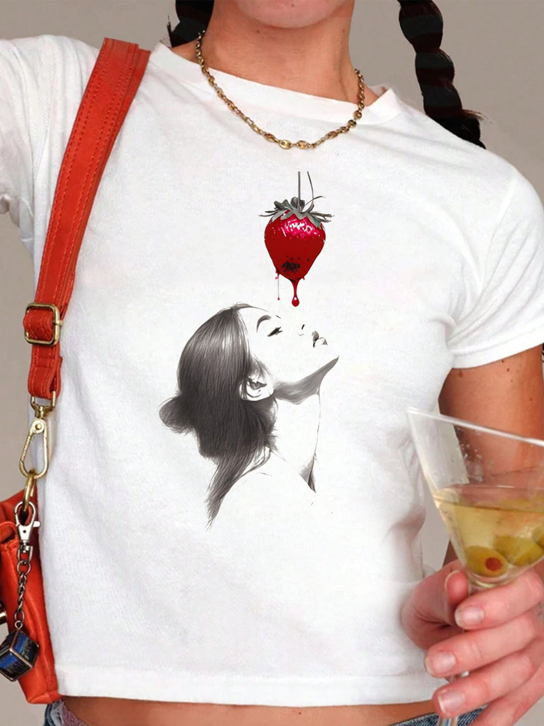 Dame T-shirt med kunstnerisk statement-tryk og tætsiddende snit Skovae