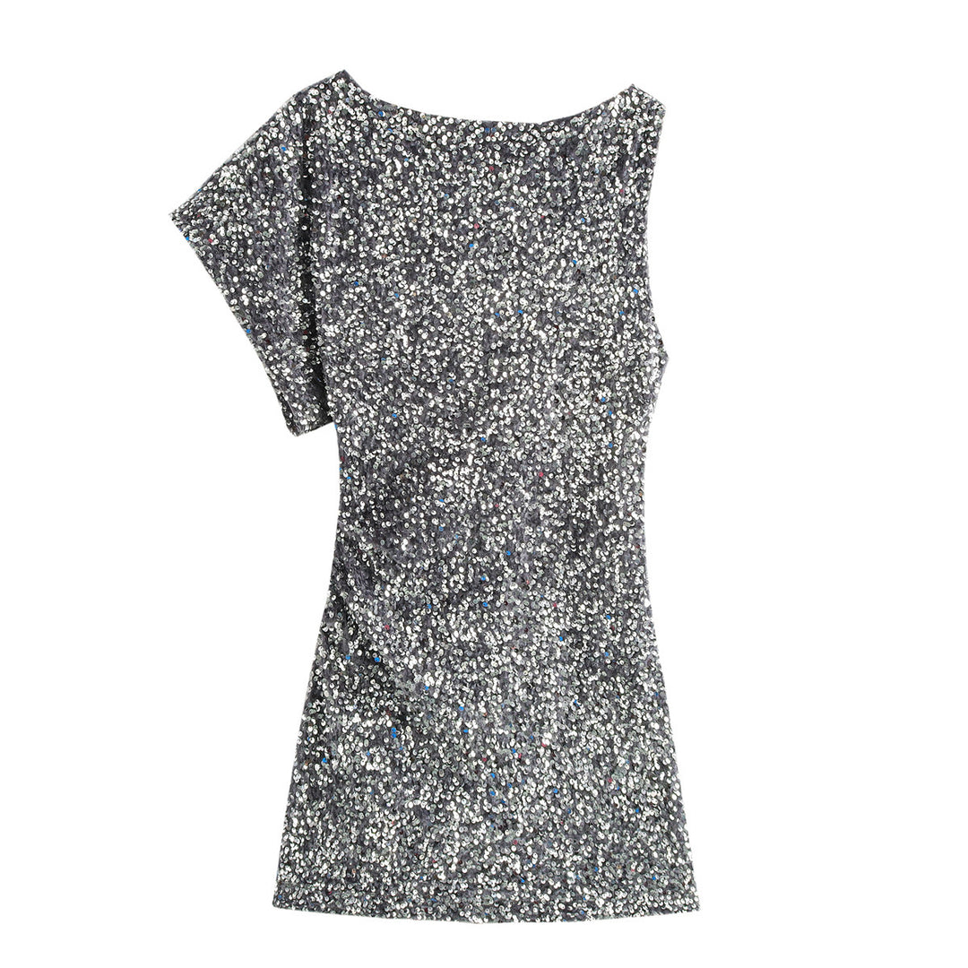Femme Pailletter En-skulder Minikjole Stilla