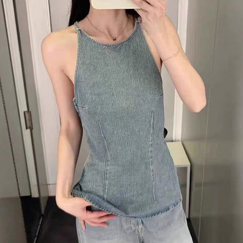 Femme Denim Halter-Top med skræddersyet snit Stilla