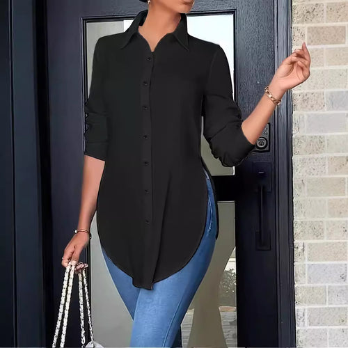 Dame afslappet langærmet bluse med asymmetrisk snit Stilla