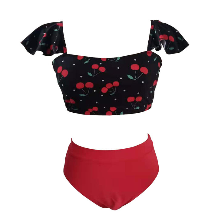 Dame Bikini-sæt med blomstret top og høj talje-trusse Skovae