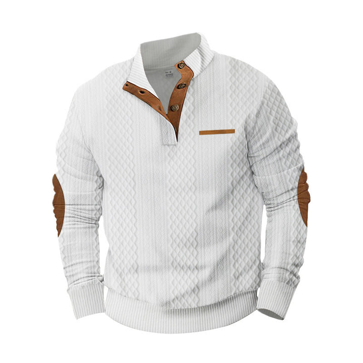 Herrer elegant strikpullover med moderne ståkrave og dekorative knapper Stilla