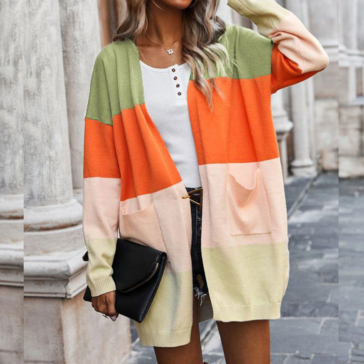 Kvinders cardigan med farveblokdesign og lommer Stilla