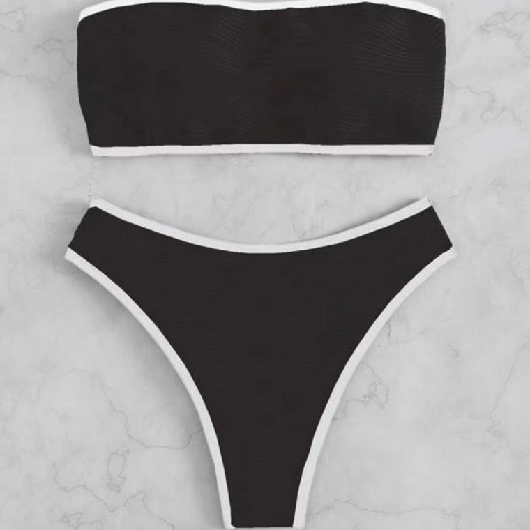 Dame Bandeau-bikini med struktureret top og høj udskæring Stilla
