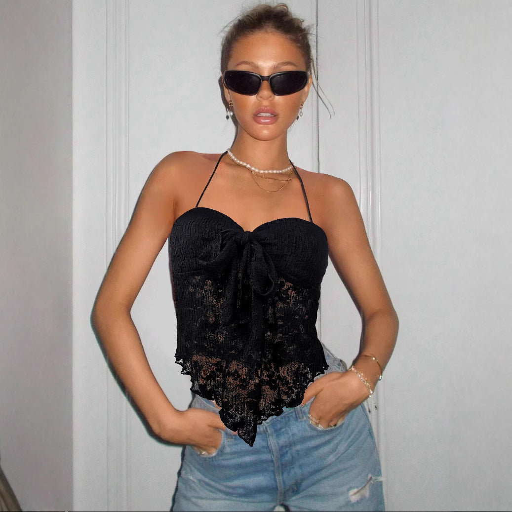 Dame spids-bustier med bindebånd og gennemsigtigt design Skovae