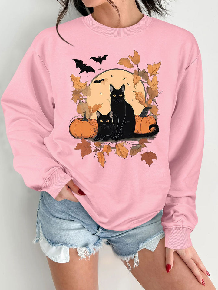 Dame sweatshirt med efterårs kat og græskar design Stilla