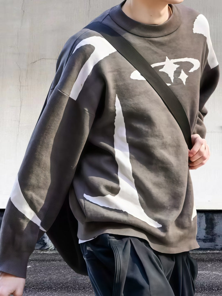 Herrer trendy sweatshirt med markant grafisk mønster og løs pasform Stilla