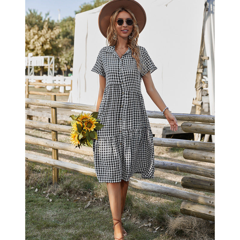 Dame Gingham Button-Down Midi Kjole Stilla