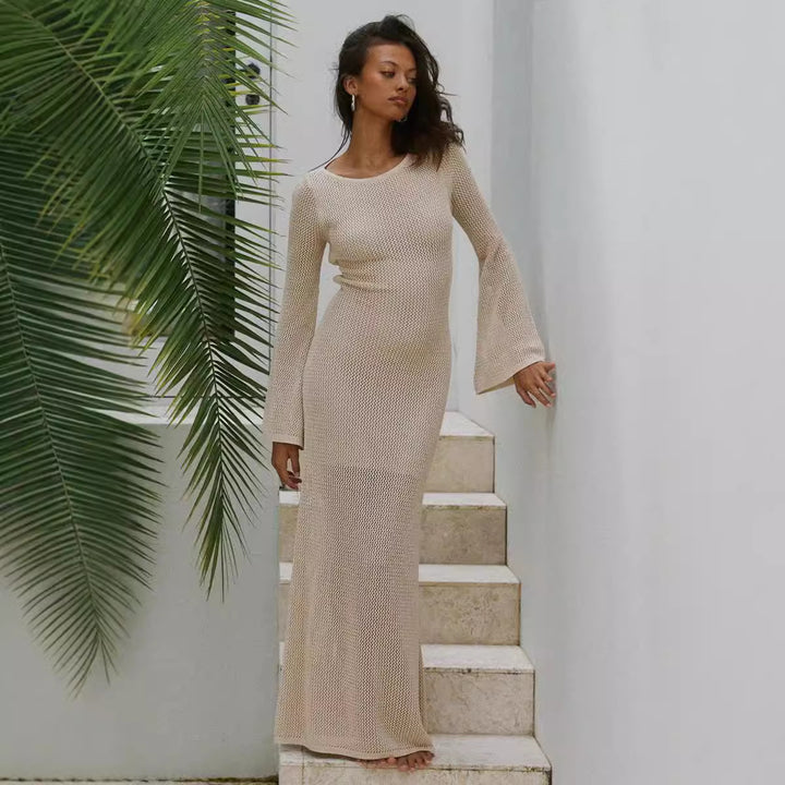 Dame luftig maxikjole med trendy netkonstruktion Skovae