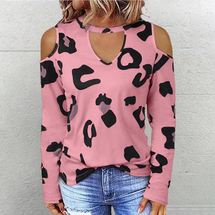 Dame Trendy Langærmet skjorte med cut-outs og leopardmønster Stilla