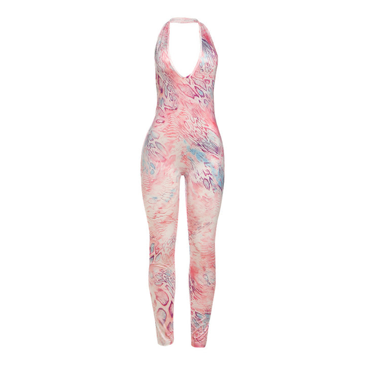 Dame Bodycon Jumpsuit med smal pasform og dyb V-hals Skovae
