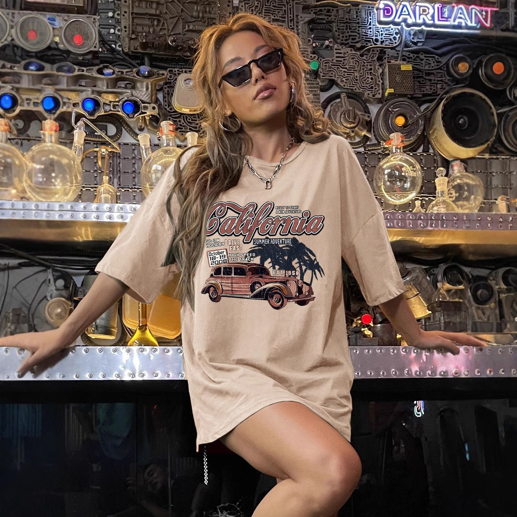 Dame afslappet T-shirt med vintage bil motiv Stilla