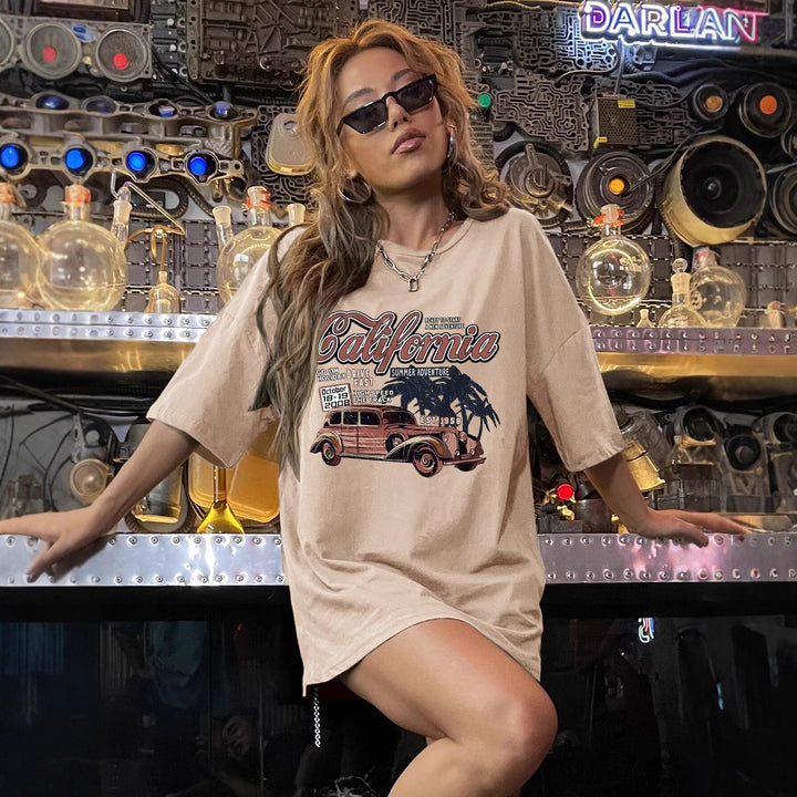 Dame afslappet T-shirt med vintage bil motiv Stilla