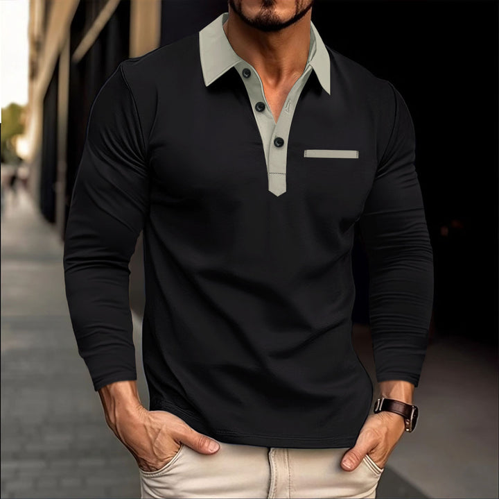 Herre Langærmet Poloshirt med moderne krave og praktisk brystlomme Stilla