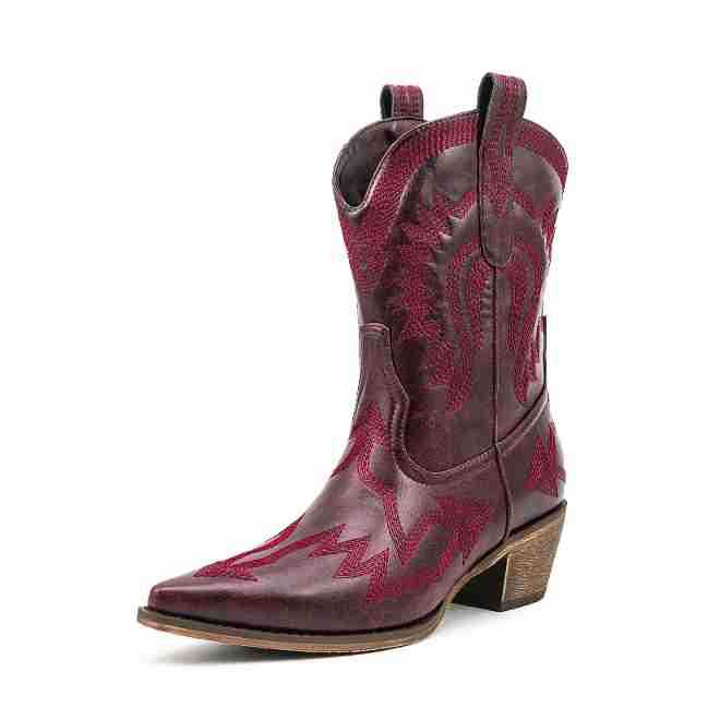 Femme Distressed Læder Cowboy Støvler med detaljeret Broderi Stilla