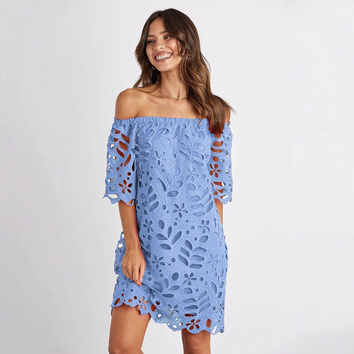 Dame Off-Shoulder Kjole i høj kvalitet broderi Stilla