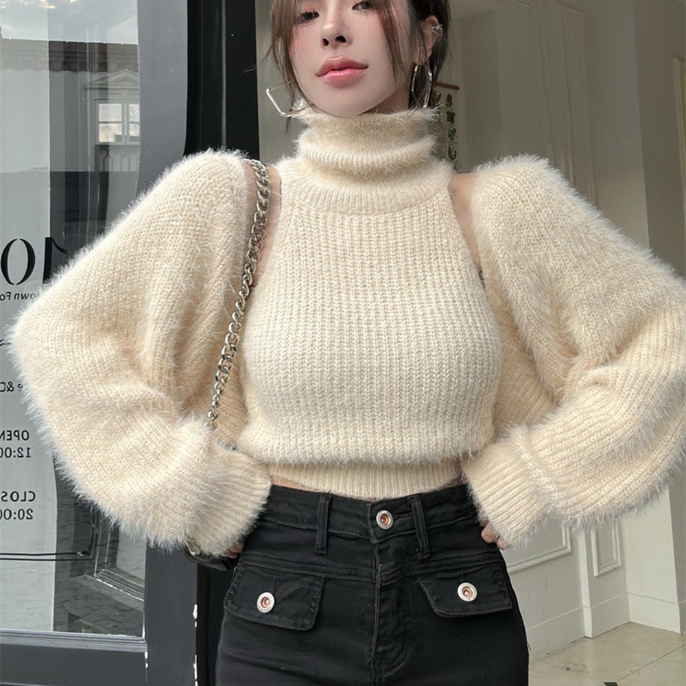 Dame Stilfuld Turtleneck Sweater med Pufærmer Stilla