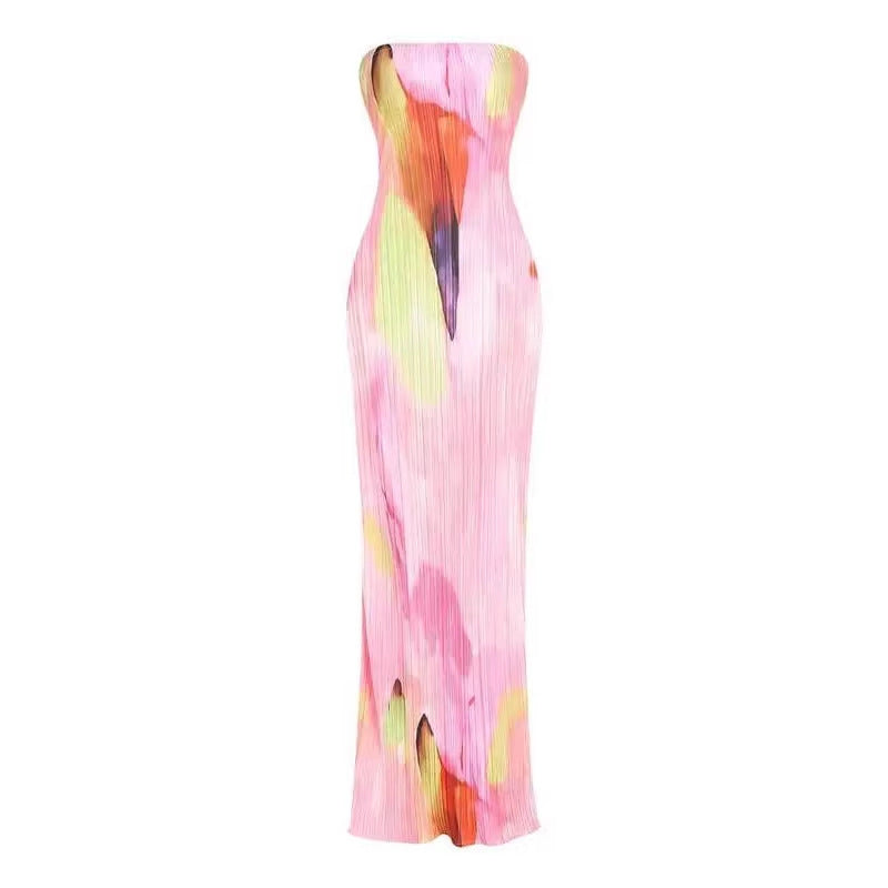 Dame figursygt strapless kjole med florale elementer Skovae