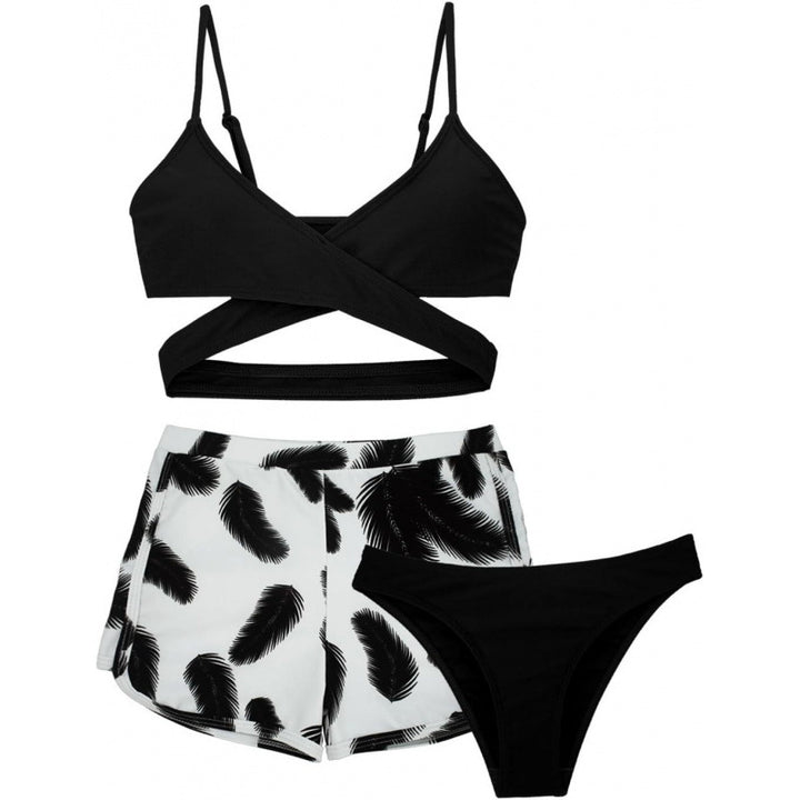 Dame bikini-sæt med kreativt kryds-top og komfortable shorts Stilla