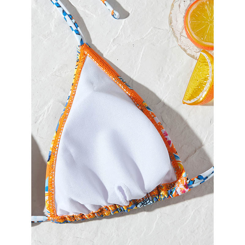 Dame Triangel-Bikini med justerbare stropper og glad blomstertryk Stilla