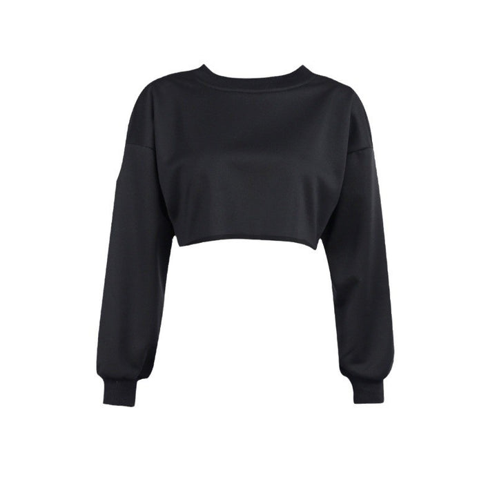 Dame casual cropped sweatshirt med voluminøse ærmer og rund halsudskæring Stilla