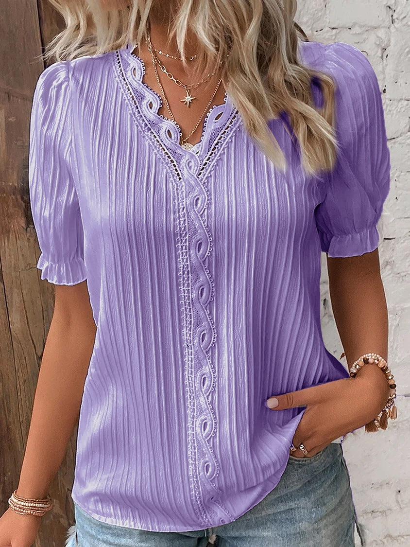 Dame Trendy Bluse med struktur og romantiske spidsdetaljer Stilla