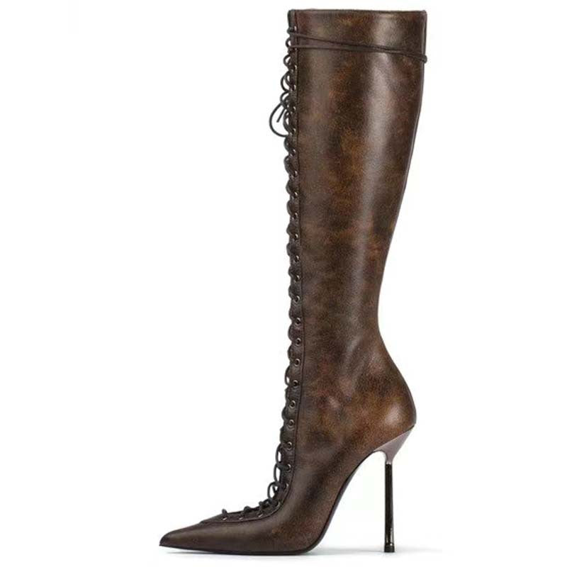 Femme Over-knæ Snøre-Stiletto-Støvler Stilla