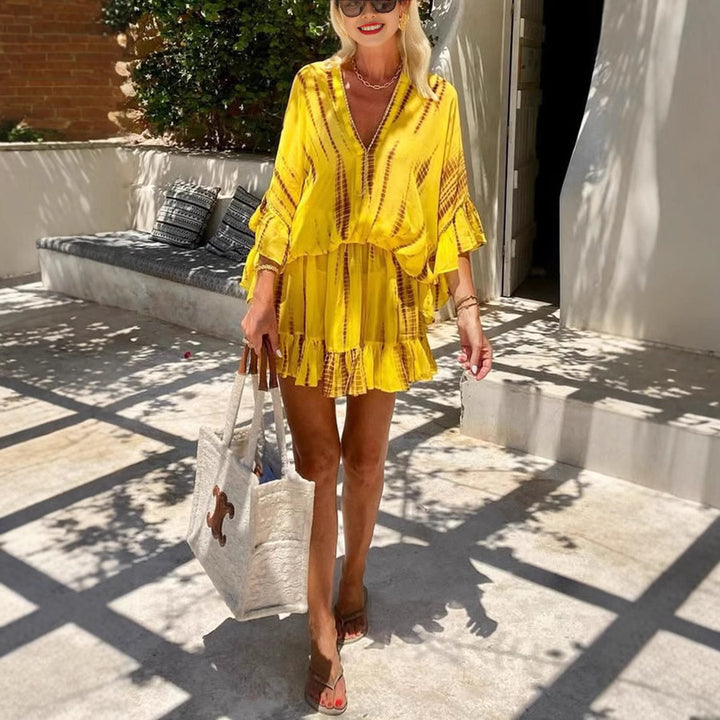 Dame Sommerligt Kaftan-Kjole med flydende snit og flæse-detaljer Stilla