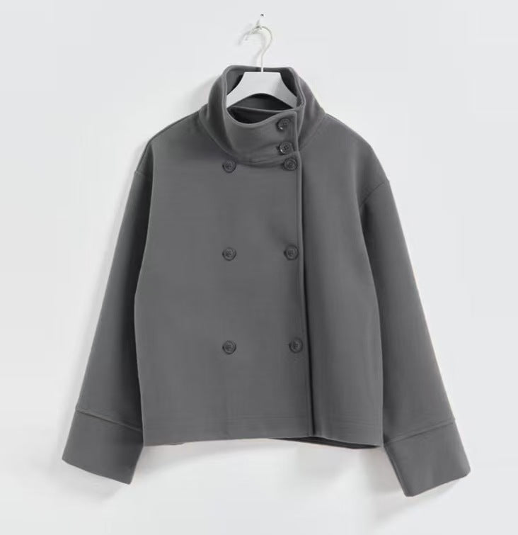 Damesmode Cropped Jakke med Høj Krave og Dobbelt Knaplås Stilla