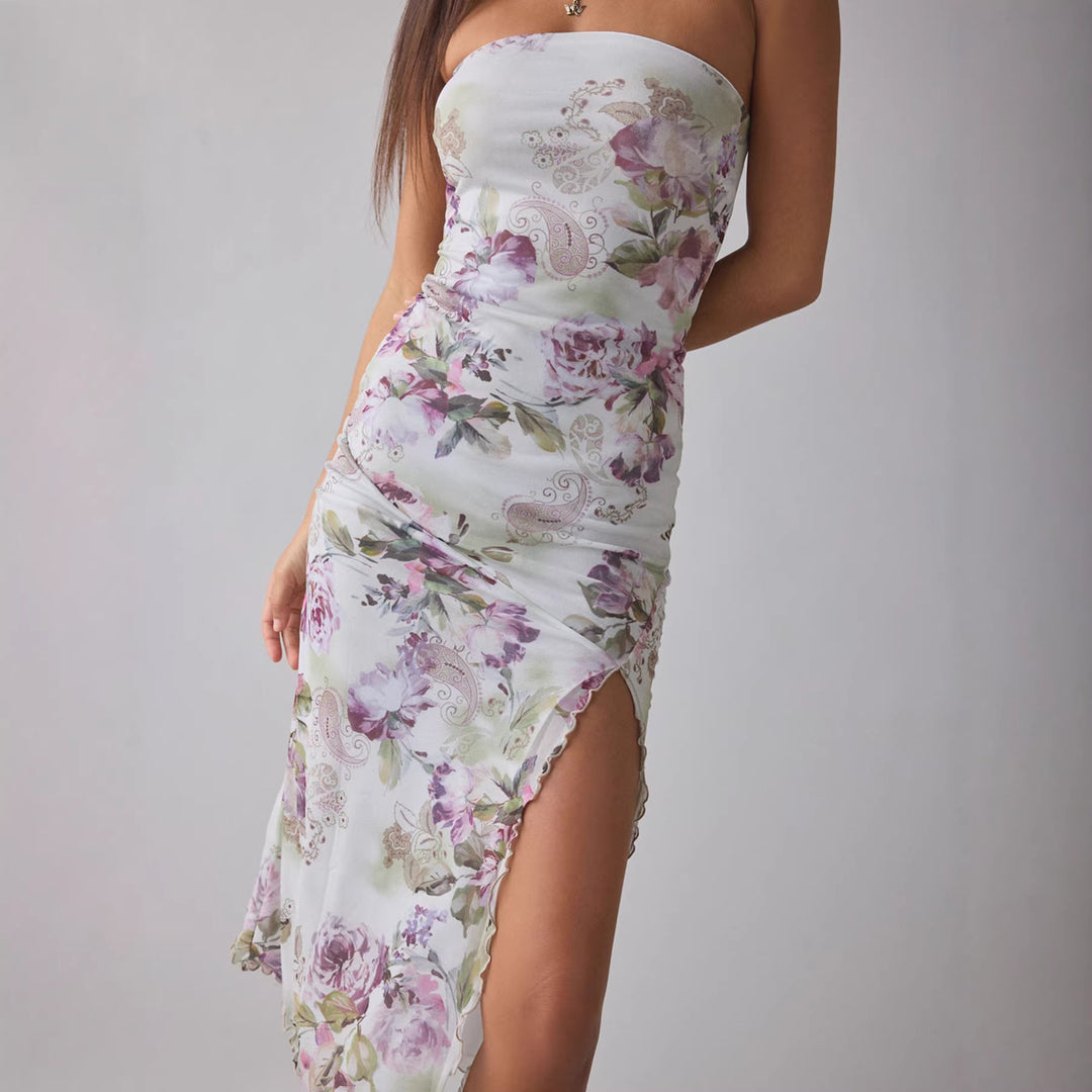 Damer Elegante Bandeau-kjole med blomsterdesign og asymmetrisk snit Skovae